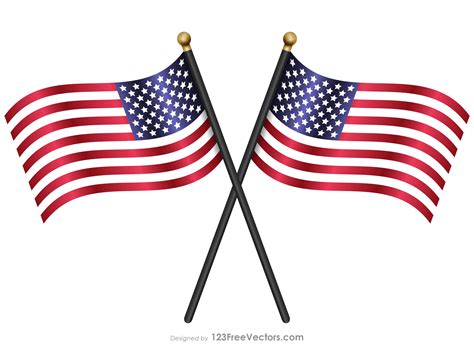 Two Crossed American Flags On White Background