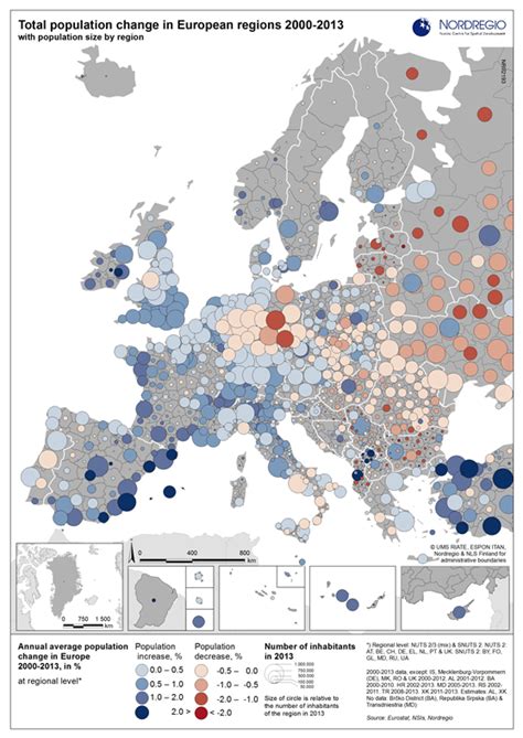 Total Population Change In European Regions 2000 2013 Nordregio