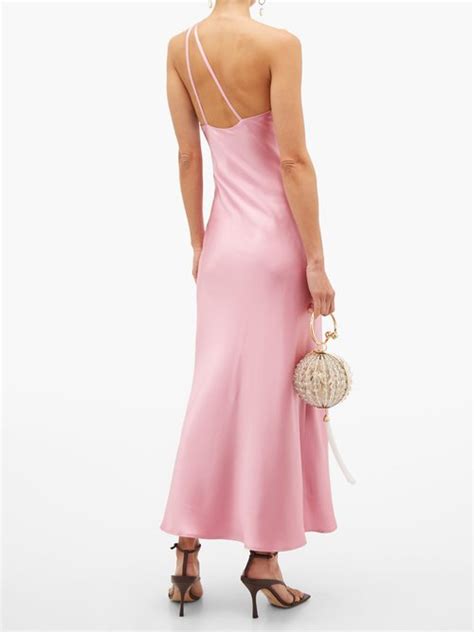 Galvan Roxy One Shoulder Silk Satin Dress Pink Off Sale Coshio Online Shop