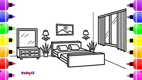 How To Draw A Bedroom For Kids Coloring Page For Kids Bedroom In 2020