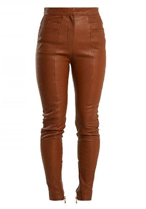 New Trendy Brown Lambskin Leather Pant Women Solid Etsy Uk