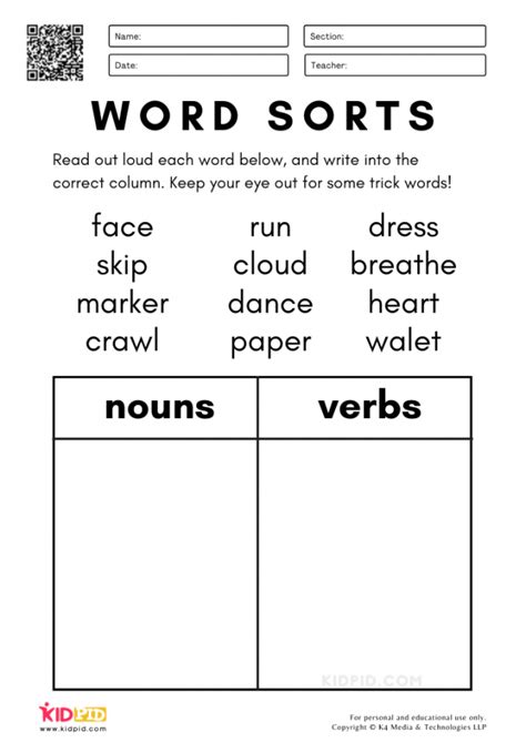 Word Sort Worksheets