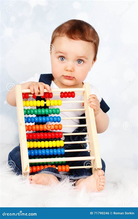 Adorable Little Baby Boy Holding Abacus Stock Photo Image Of Count