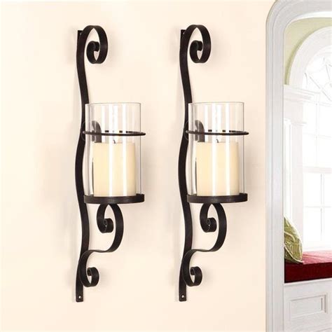 Adeco Iron And Glass Vertical Wall Hanging Candle Holder Sconce