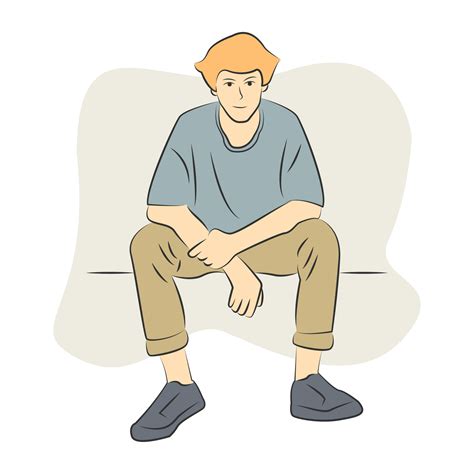 Young Man Character Sitting And Smiling In Flat Cartoon Style 7907324