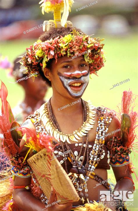 Girl Aged 13 15 In Traditional Dress Goroka Show Papua New Guinea