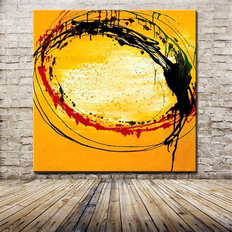 Hand Painted Red Black Yellow Oil Paintings On Canvas Home