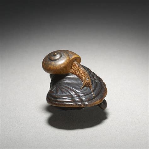 Wood netsuke of a snail on fungus. Circa 1870 by Shigemasa ...