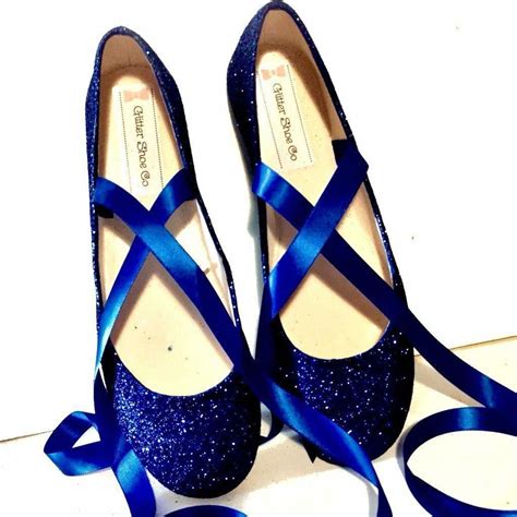 Sparkly Navy Blue Glitter Ballet Flats Shoes Wedding Bride Womens