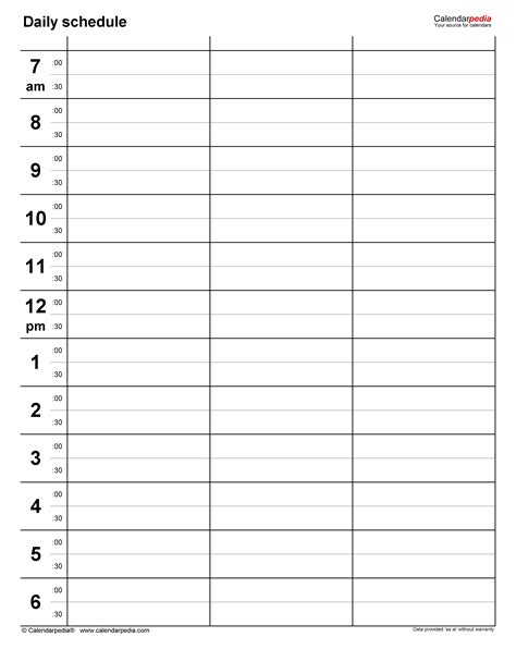 Daily Schedule Template Printable Free