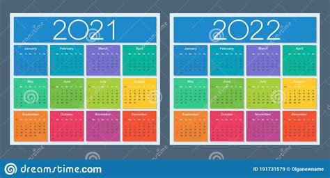 Calendar 2021 2022 Vector Illustration Week Starts On Sunday Stock Images