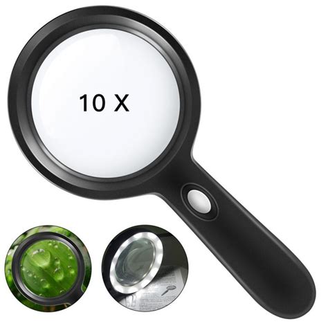 Lighted Magnifying Glass 10x Hand Held Large Reading Magnifying Glasses