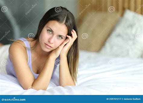 Beautiful Woman On The Bed Loking At You Stock Image Image Of Camera