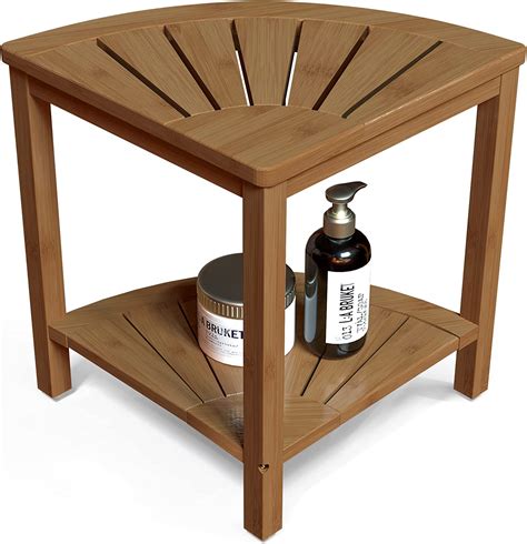 Buy Bamboo Corner Shower Stool Bench Waterproof With Storage Shelf For