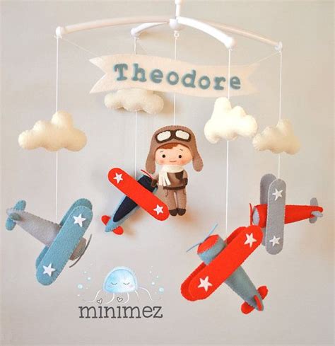 Airplane Baby Mobile With Pilot Nursery Mobile Crib Cot Etsy