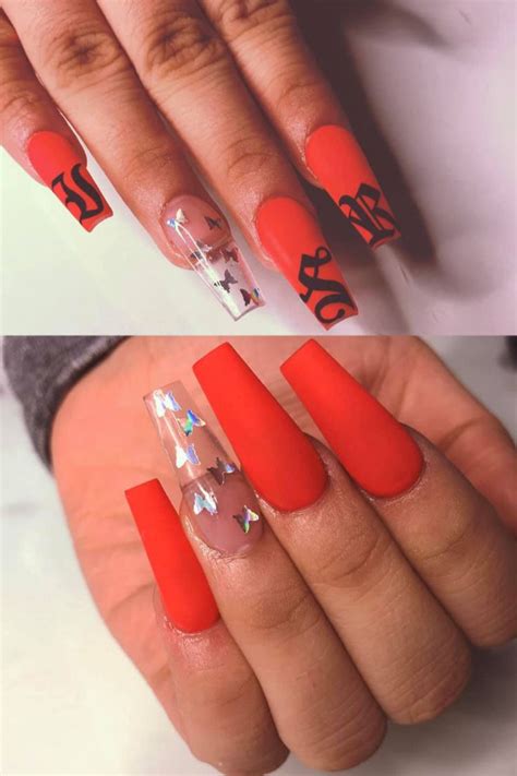 Acrylic Butterfly Nails Red 20 Long Rectangle Nails 19022020130920