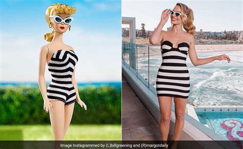 In A Black And White Striped Mini Dress Margot Robbie Was Inspired By