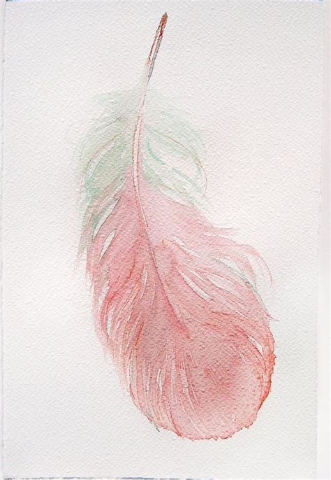 Minty Pink Feather Painting Watercolor Painting Of Feathers Art