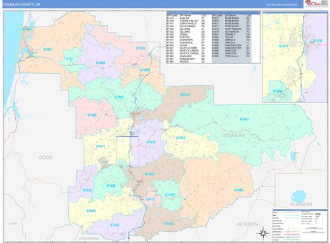 Douglas County Or Wall Map Color Cast Style By Marketmaps
