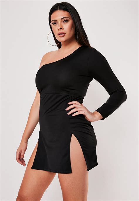 Plus Size Black One Sleeve Double Split Bodycon Mini Dress Missguided