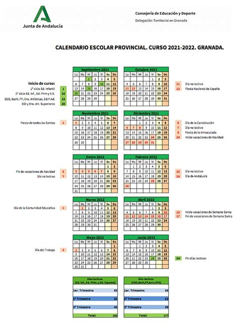 Calendario Escolar Granada Para El Curso Escolar 2022 2023