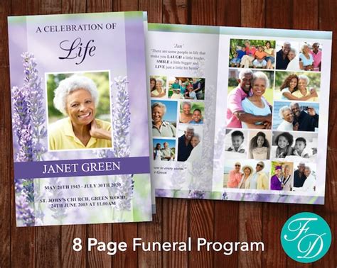 Prayer Card 0136 Funeral Printables 8 Page Purple Roses Funeral Program