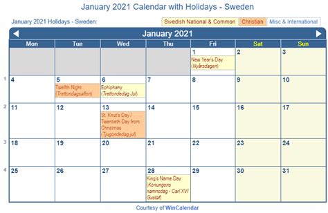 Print Friendly January 2021 Sweden Calendar For Printing