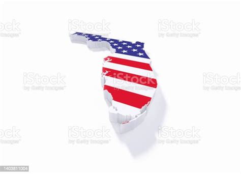 Extruded Physical Map Of Florida State Textured With American Flag On