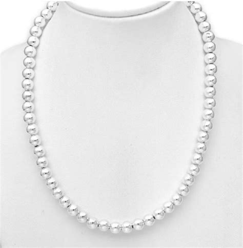 Large Solid 925 Sterling Silver Beaded Necklace Bold Etsy Uk