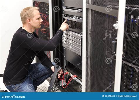 It Technician Maintain Servers An San In Datacenter Stock Image Image