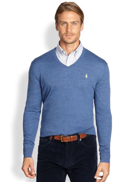 Polo Ralph Lauren Merino Wool Vneck Sweater In Gray For Men Lyst