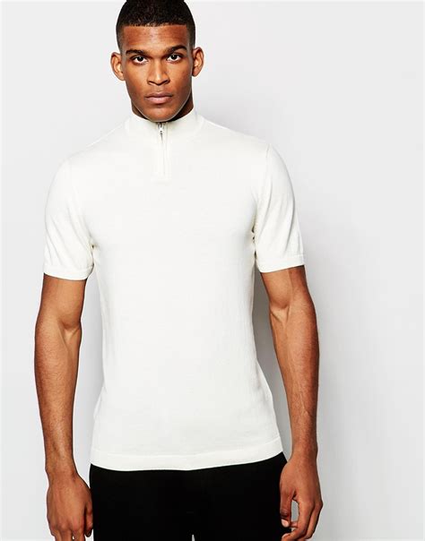Asos Knitted Turtleneck T Shirt With Zip In White For Men Lyst