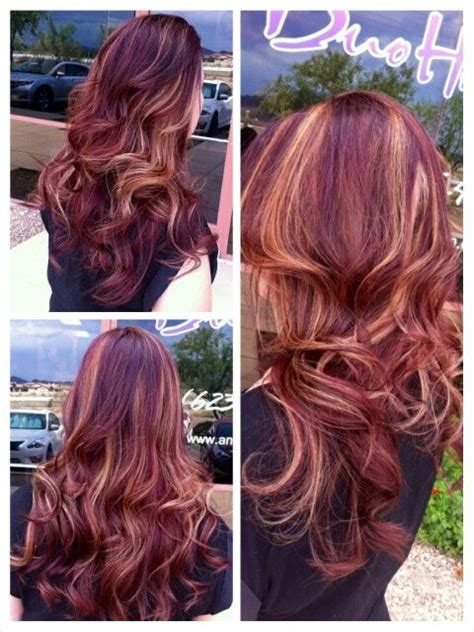 Burgundy Hair With Caramel Highlights