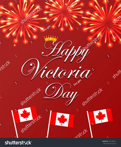 Happy Victoria Day Card With Canada Flags And Fireworks Vector