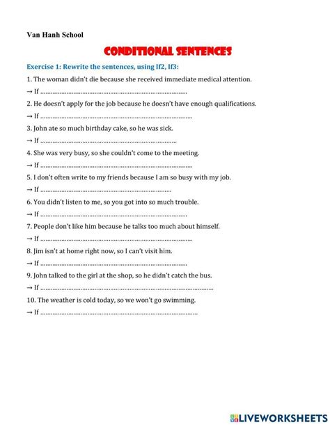 Rewrite Conditional Worksheet Live Worksheets
