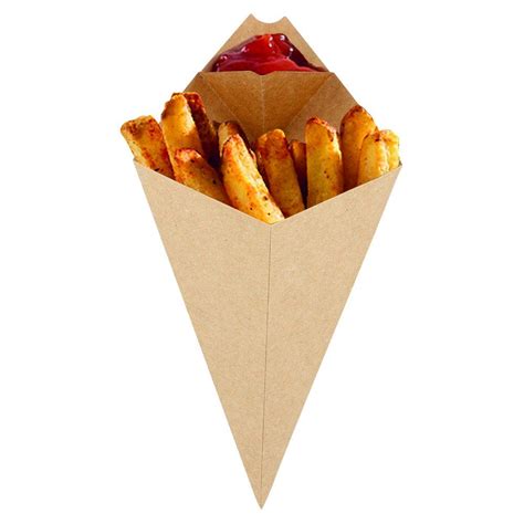 Cono patatas fritas cartón con espacio para salsas Kraft 100g 12,5x22