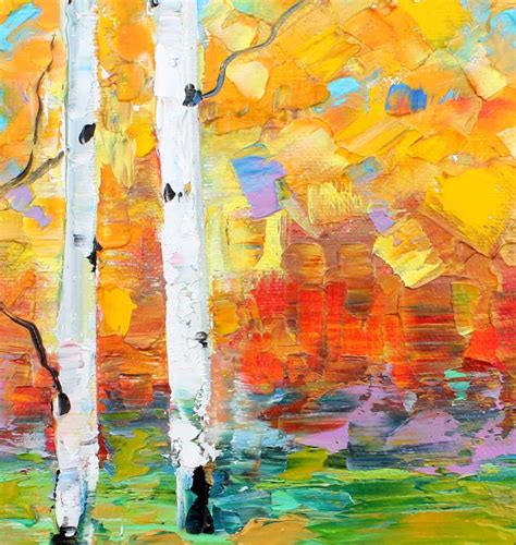 Birch Trees Painting Original Oil X Abstract Palette Knife