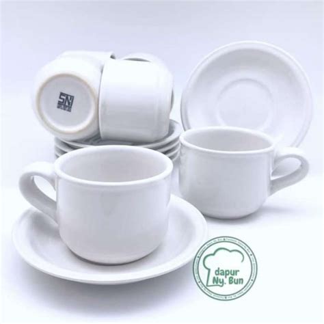 Promo Cangkir Tatak Set Putih Polos Nikura Saji Teh Kopi Tea Cup Cafe