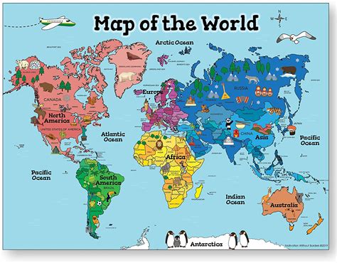 World Map Poster For Kids 18x24 World Map Laminated Ideal World Map