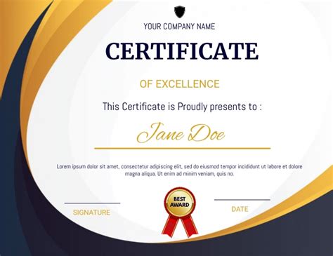 Modèle Certificat D Excellence Postermywall