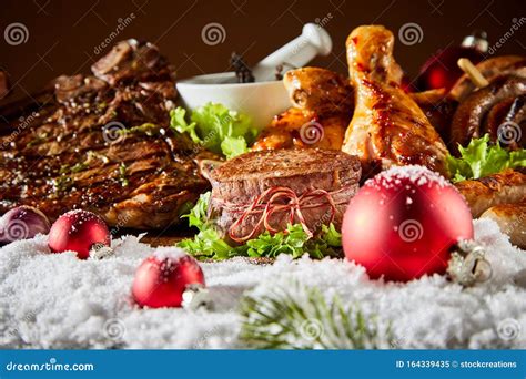 Festive Christmas Barbecue With Assorted Meat Stock Image Image Of