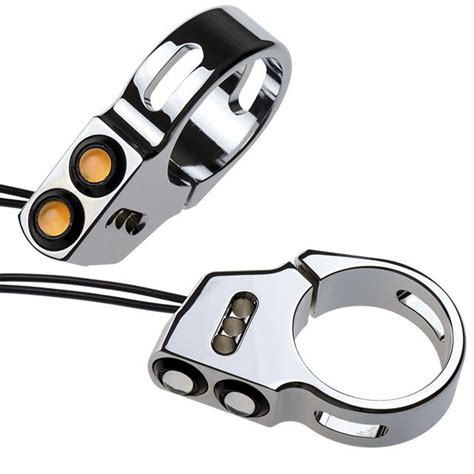 We carry motorcycle turn signals from top brands like headwinds, bikemaster, custom dynamics, and kuryakyn. 41mm Dual Snake Eye Fork Mount Turn Signals Chrome (pair ...