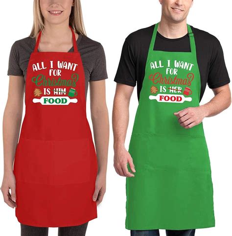 Christmas Matching Aprons for Couples, Funny Kitchen Couple Aprons with