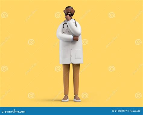3d Render African Cartoon Character Doctor Thinking Stock Illustration