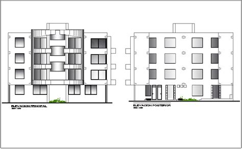 Elevation With Different Axis View For Apartment Building Dwg File My