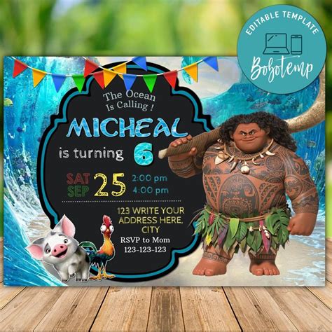 Editable Maui Moana Birthday Invitation Instant Download