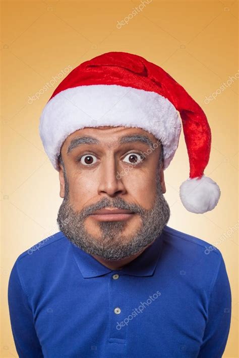 The Colored Caricature Of The Funny Santa Clause With Big Head And Blue
