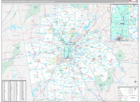 Atlanta Sandy Springs Roswell Metro Area Ga Zip Code Maps Premium