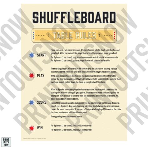 Printable Shuffleboard Table Rules Ready To Hang Frame Etsy