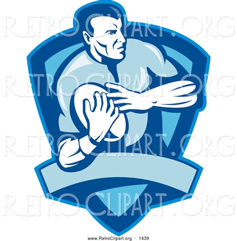 Retro Clipart Of A Rugby Football Player Shield In Blue By Patrimonio